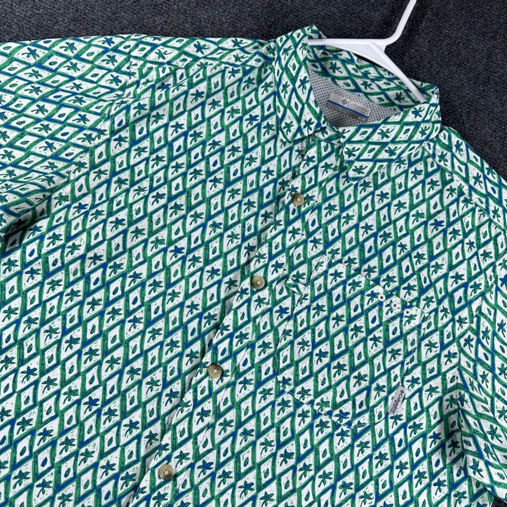 Columbia PFG Fishing Shirt Mens M Medium Green Blue‎ Palm Tree Omni-Shade